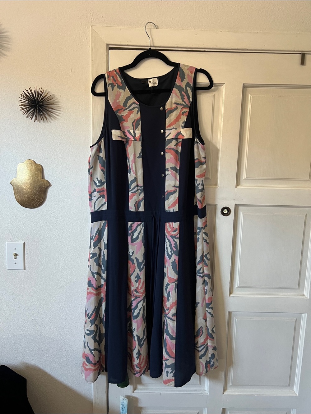 BCBGMaxAzria Navy Dress with Pink & Cream Patterned Panels